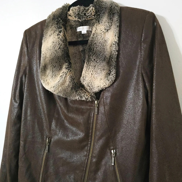 CLEO Brown Faux Leather Suede Jacket, Buttery Soft Faux Fur Lining & Cuffs, XS - Picture 3 of 16